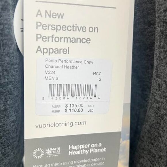 NWT! Vuori Men's Ponto Performance Crew | Charcoal Heather SMALL - Picture 12 of 12